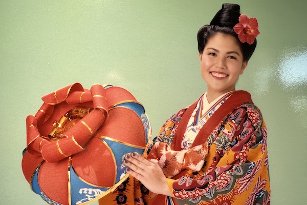 Ryukyu classical dance performer in traditional Okinawan kimono
